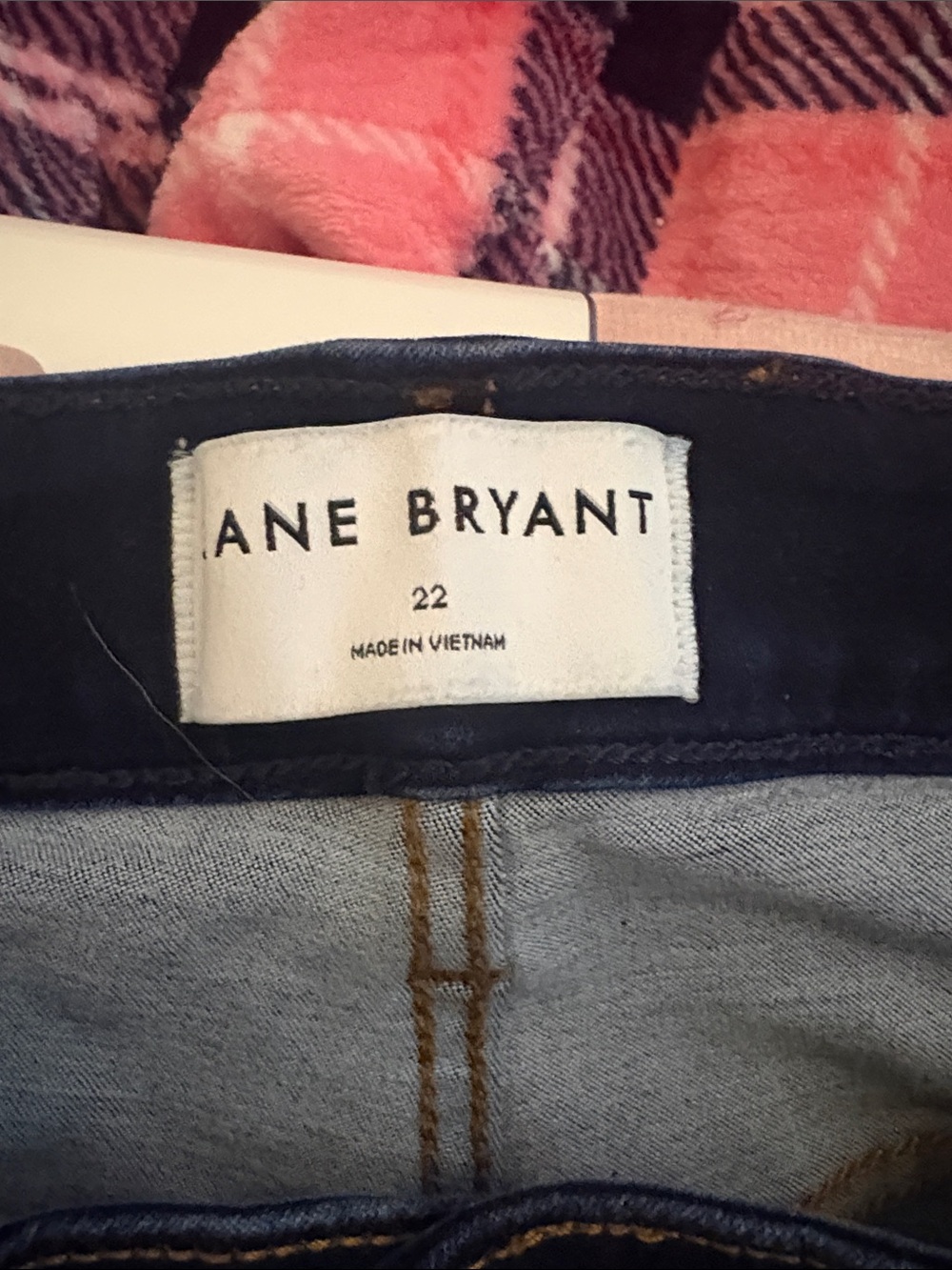 Lane Bryant Navy High-Rise Jeans with Brown Topstitching